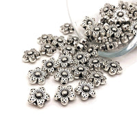 4, 20 or 50 Pieces: Silver Daisy Flower Spacer Beads - Double Sided