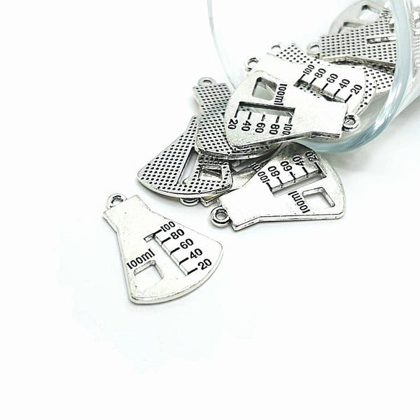 4, 20 or 50 Pieces: Silver Graduate Beaker Charms