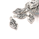4, 20 or 50 Pieces: Small Silver Leaf Charms - Double Sided