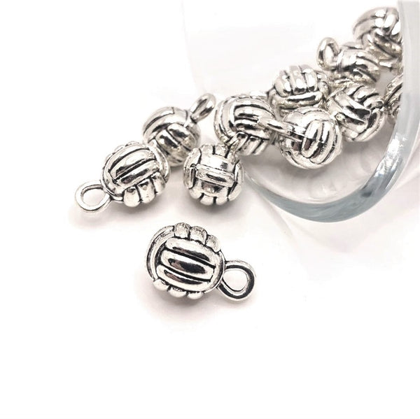 4, 20 or 50 Pieces: Silver Volleyball 3D Charms