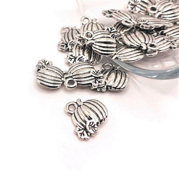 4, 20 or 50 Pieces: Small Silver Pumpkin Charms - Double Sided