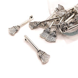 4, 20 or 50 Pieces: Silver Witch Halloween Broom 3D Charms