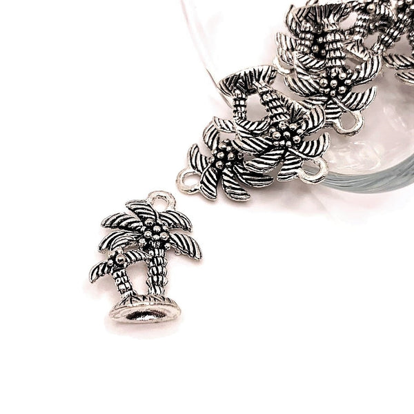 4, 20 or 50 Pieces: Silver Palm Tree Charms - Double Sided