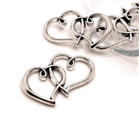 4, 20 or 50 pieces: Double Heart Connector Charms