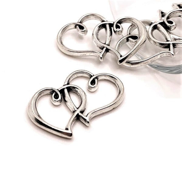 4, 20 or 50 pieces: Double Heart Connector Charms