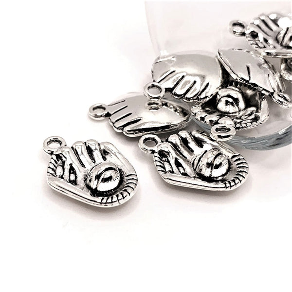4, 20 or 50 Pieces: Silver Baseball Mitt Sports Glove 3D Charms