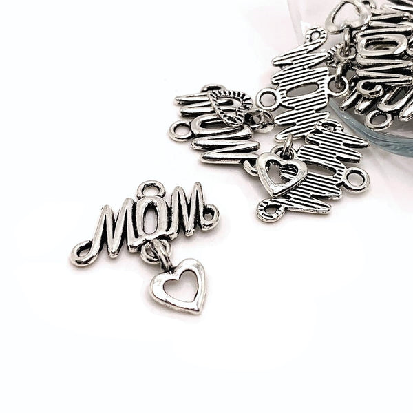 4, 20 or 50 Pieces: Silver Mother's Day Love My Mom Charms