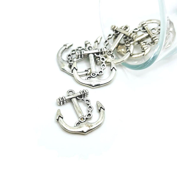 4, 20 or 50 Pieces: Silver Anchor Charms - Double Sided