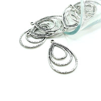 4, 20 or 50 Pieces: Silver Triple Teardrop Pendants - Double Sided