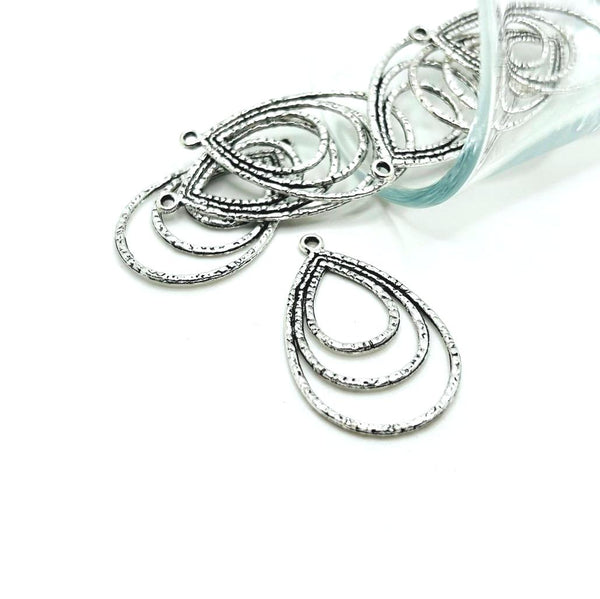 4, 20 or 50 Pieces: Silver Triple Teardrop Pendants - Double Sided