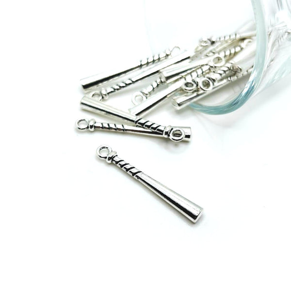 4, 20 or 50 Pieces: Silver Baseball Bat 3D Charms