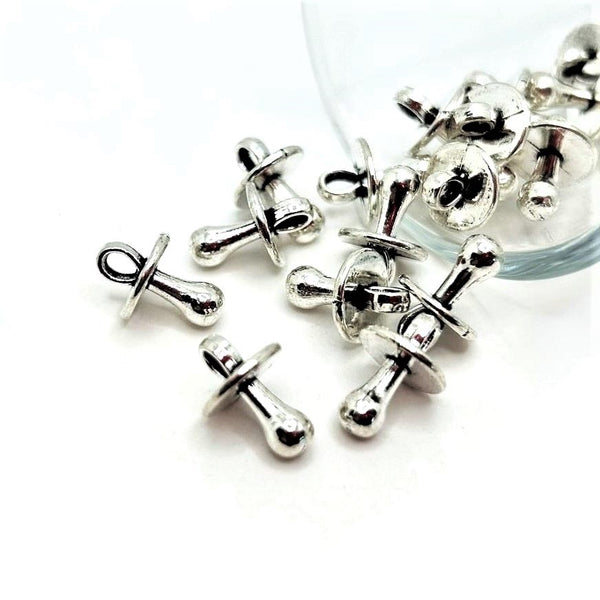 4, 20 or 50 Pieces: Tiny Silver Pacifier 3D Charms