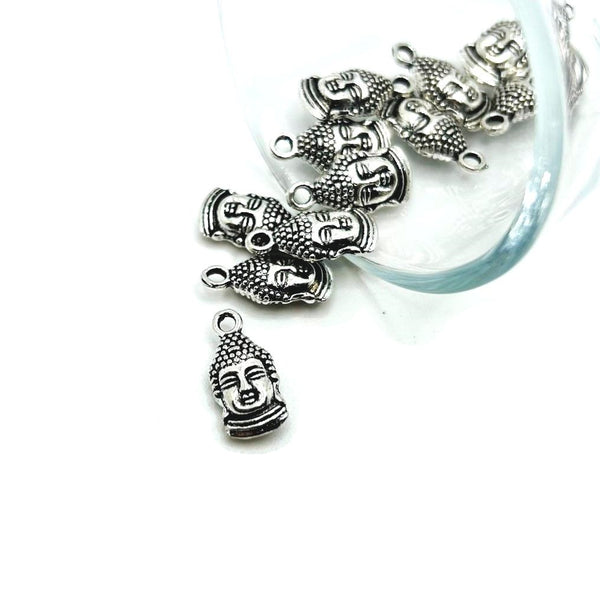 4, 20 or 50 Pieces: Silver Happy Buddha Head Charms - Double Sided