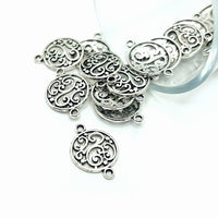 4, 20 or 50 Pieces: Silver Filigree Scroll Connector Charms