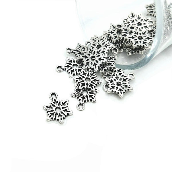 4, 20 or 50 Pieces: Small Silver Snowflake Christmas charms