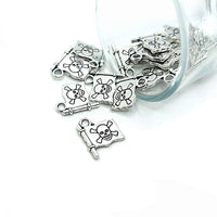 4, 20 or 50 Pieces: Silver Jolly Roger Pirate Ship Flag Charms, Double Sided