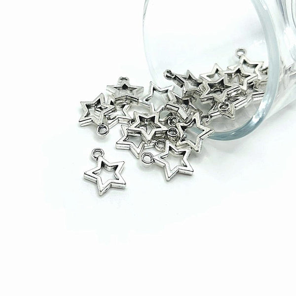 4, 20 or 50 Pieces: Antique Silver Open Star Charms