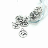 4, 20 or 50 Pieces: Small Silver Pentagram Charms, Double Sided