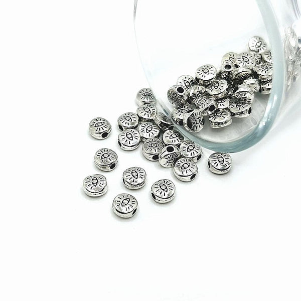 4, 20 or 50 Pieces: Small Silver Evil Eye Spacer Beads