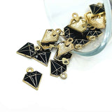 4, 20 or 50 Pieces: Gold Diamond Shape and Black Enamel Charms