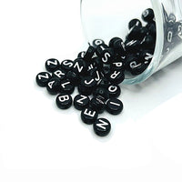 200 Pieces: Round Black and White Alphabet Beads