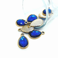 4, 20 or 50 Pieces: Bright Blue and Gold Acrylic Teardrop Charms