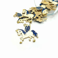 4, 12 or 25 Pieces: Blue and White Enamel Pegasus Charms
