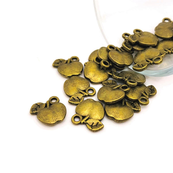 4, 20 or 50 Pieces: Bronze Apple Teacher Charms - Double Sided