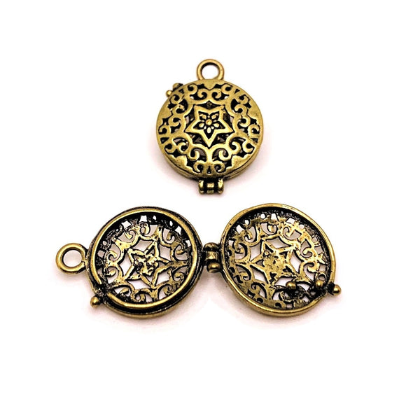 4 or 20 Pieces: Tiny Bronze Filigree Aromatherapy Essential Oil Diffuser Lockets