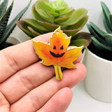 1, 4 or 20 Pieces: Maple Leaf Pendant with Jack o' Lantern Face - Double Sided
