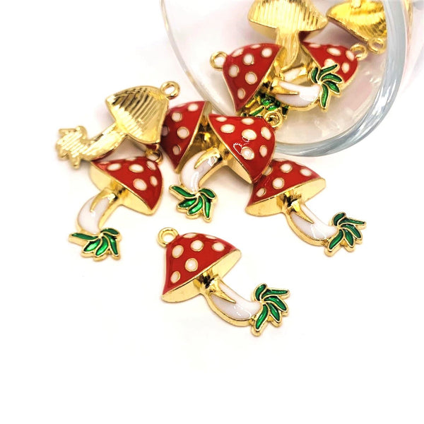 4, 20 or 50 Pieces: Red Enamel Mushroom Charms