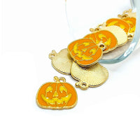 4, 20 or 50 Pieces: Orange and Yellow Enamel Jack O Lantern Pumpkin Charms