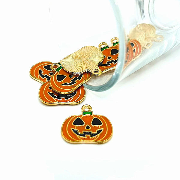 4, 20 or 50 Pieces: Orange and Black Enamel Jack O Lantern Pumpkin Charms