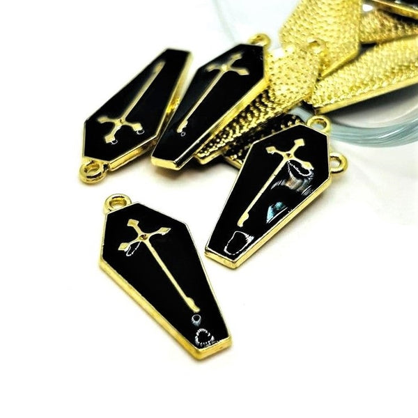 1, 4, 20 or 50 Pieces: Black and Gold Vampire Coffin Charms