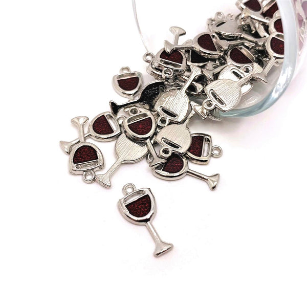 4, 20 or 50 Pieces: Red and Silver Wine Glass Charms