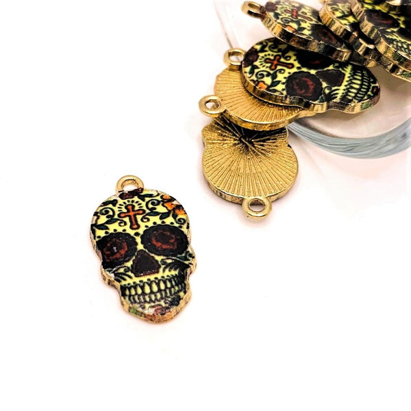 4, 20 or 50 Pieces: Enamel Sugar Skull Dia De Los Muertos Day or the Dead Charms