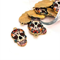 4, 20 or 50 Pieces: Enamel Sugar Skull Dia De Los Muertos Day or the Dead Charms