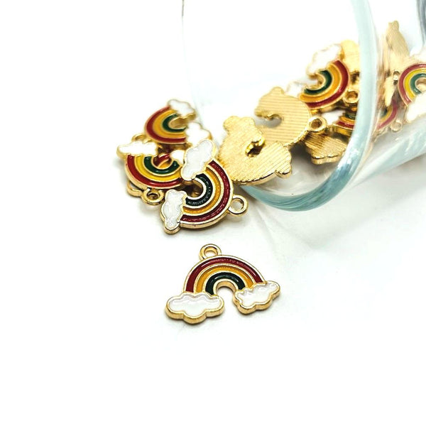 4, 20 or 50 Pieces: Enamel Rainbow Charms with Cloud