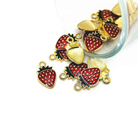 4, 20 or 50 Pieces: Red Enamel Strawberry Charms