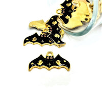 4, 20 or 50 Pieces: Black Enamel Bat with Glitter Wings Charms