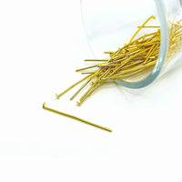 100 or 500 Pieces: 30mm Gold Plated Head Pins, 21g