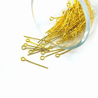 100 or 500 Pieces: 22 mm Gold Plated Eye Pins, 21g