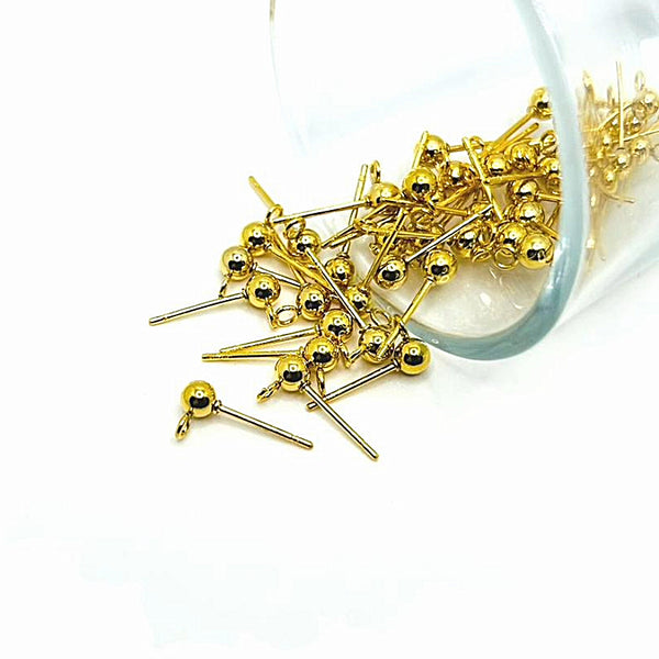 4, 20 or 50 Pieces: Gold 304 Stainless Steel Stud Earring Ball with Loop