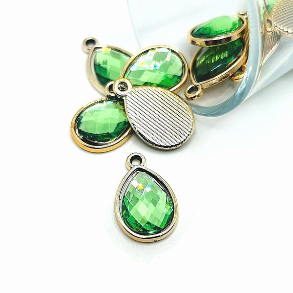 4, 20 or 50 Pieces: Light Green and Gold Acrylic Teardrop Charms