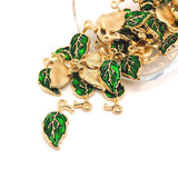 4, 20 or 50 Pieces: Green and Gold Curved Leaf Charms