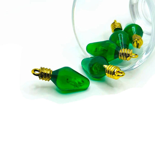 4 or 20 Pieces: Green Christmas Lightbulb 3D Acrylic Charms