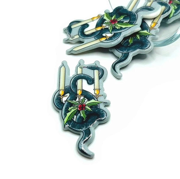 1, 4 or 20 Pieces: Creepy Christmas Snake Candelabra Candle Charms - Double Sided