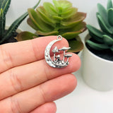 1, 4, 20 or 50 Pieces: Silver Mushroom Pendant Charm in Moon