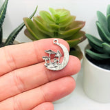 1, 4, 20 or 50 Pieces: Silver Mushroom Pendant Charm in Moon