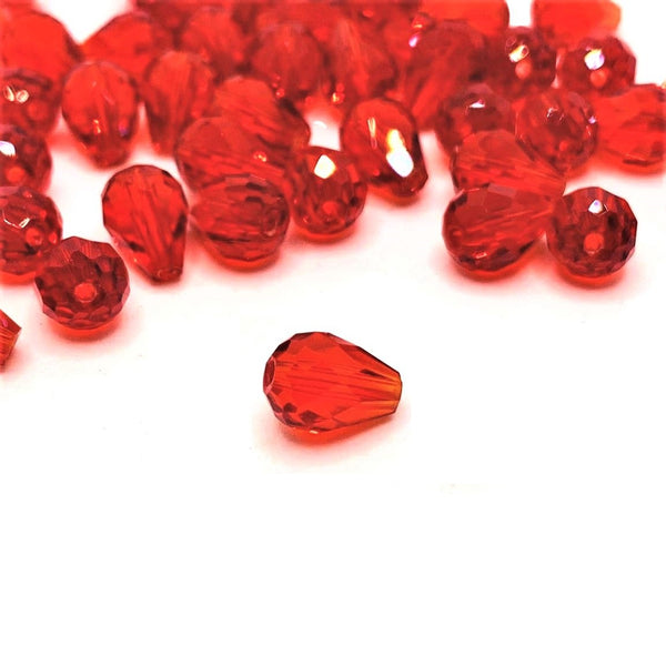 4, 20 or 50 Pieces: 6x8 mm Teardrop Bright Red Imitation Crystal January Birthstone Beads